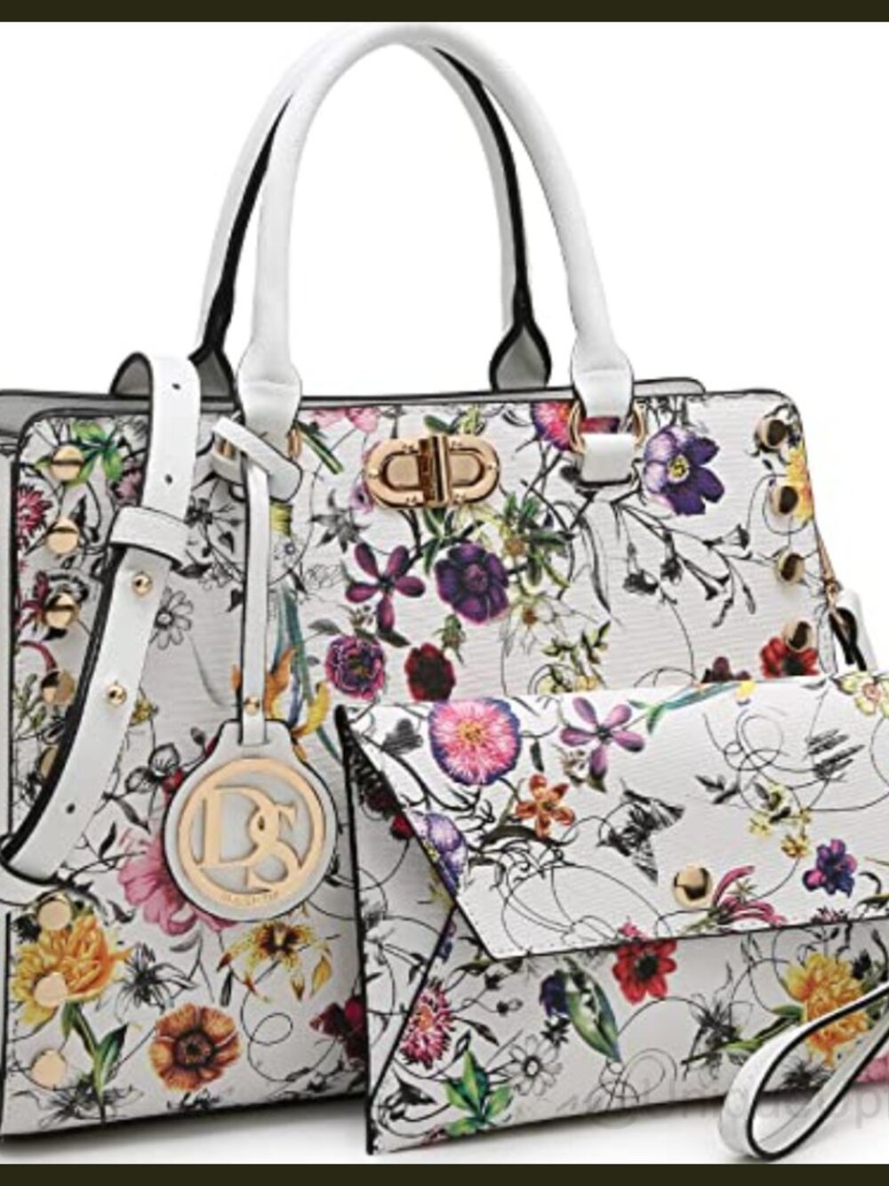 Vegan Leather Satchel Handbag & Clutch 2pc Set Work Tote Medium